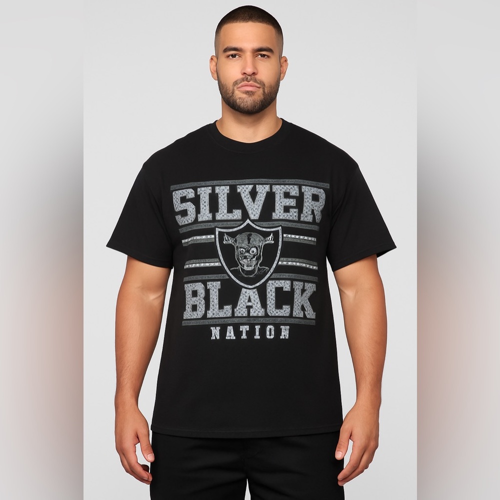 Silver & Black Nation Shaka Wear T-Shirt L USA Cotton Raiders Style Vintage